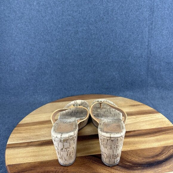 Tory Burch Brown Cork Wedge Heel Thong Sandals Logo Women's 6.5M - Picture 7 of 12